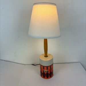 Vintage lunchbox Thermos made into a lamp-MCM graphic design orange/brown